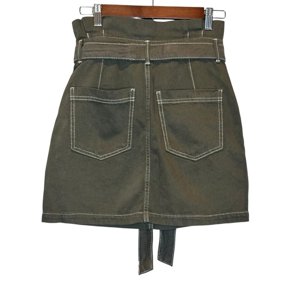 Free People Splendor  In The Grass Army Green Paper Bag Denim Skirt Size 4 NEW - Picture 6 of 11